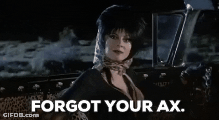 Elvira Throwing An Axe GIF