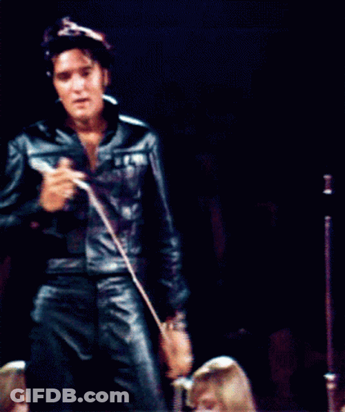 Elvis Lovely Smile On Stage Leather Suit GIF