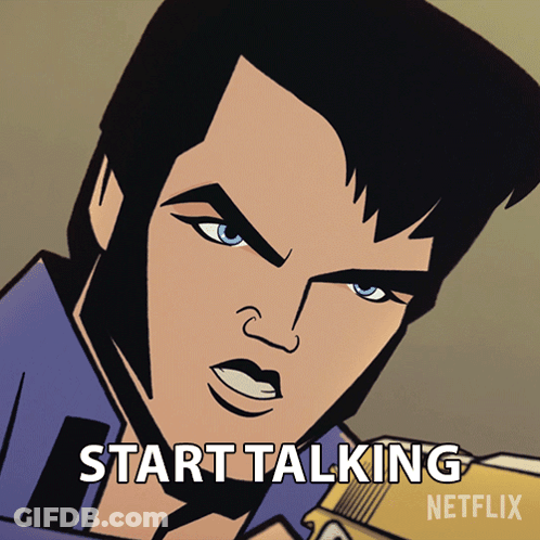 Elvis Presley Cartoon With Start Talking Below Him GIF