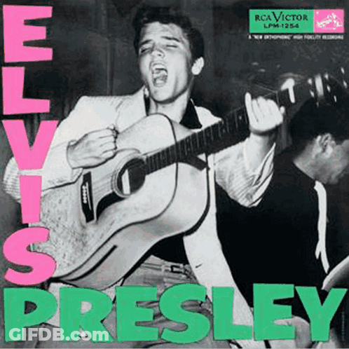 Elvis Presley Playing A Guitar On The Cover Of An Album GIF