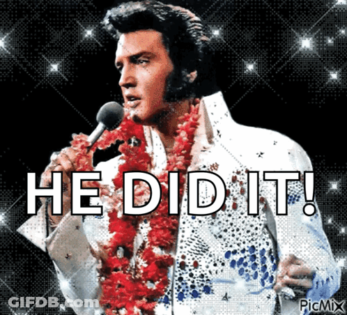 Elvis Presley Singing Into A Microphone With The Words He Did It Written Below Him GIF