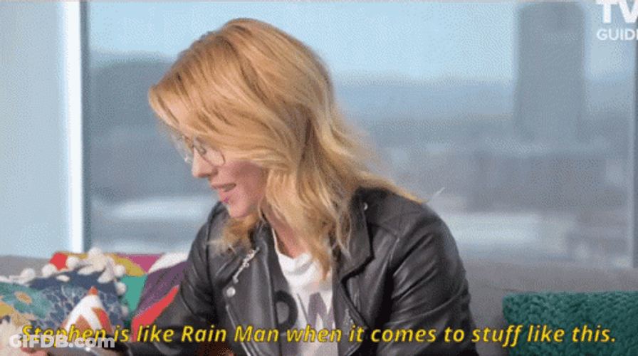 Emily Bett Rickards Saying Stephen Like Rain Man GIF