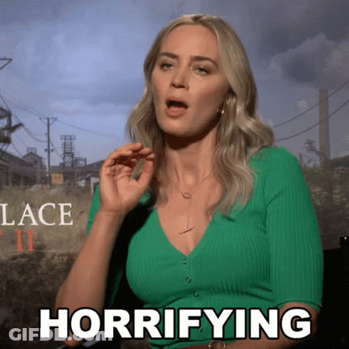 Emily Blunt In Green Blouse Is Horrified GIF