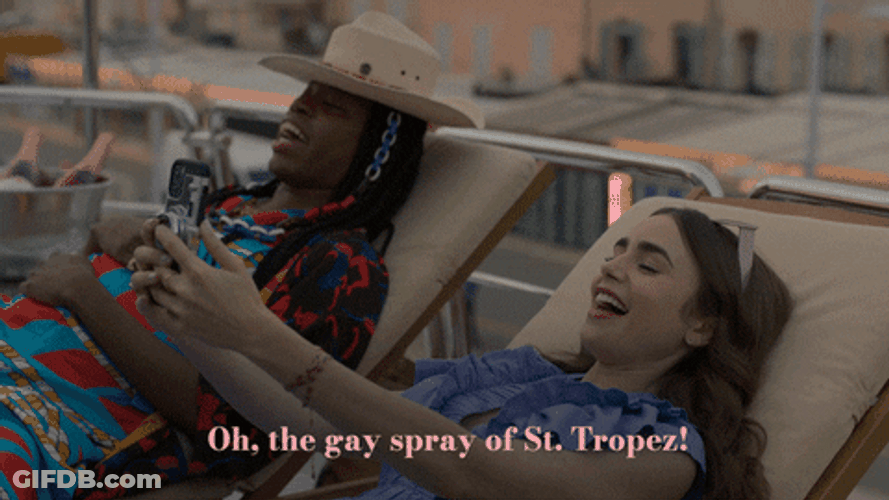 Emily In Paris Gay Spray Of Saint Tropez GIF