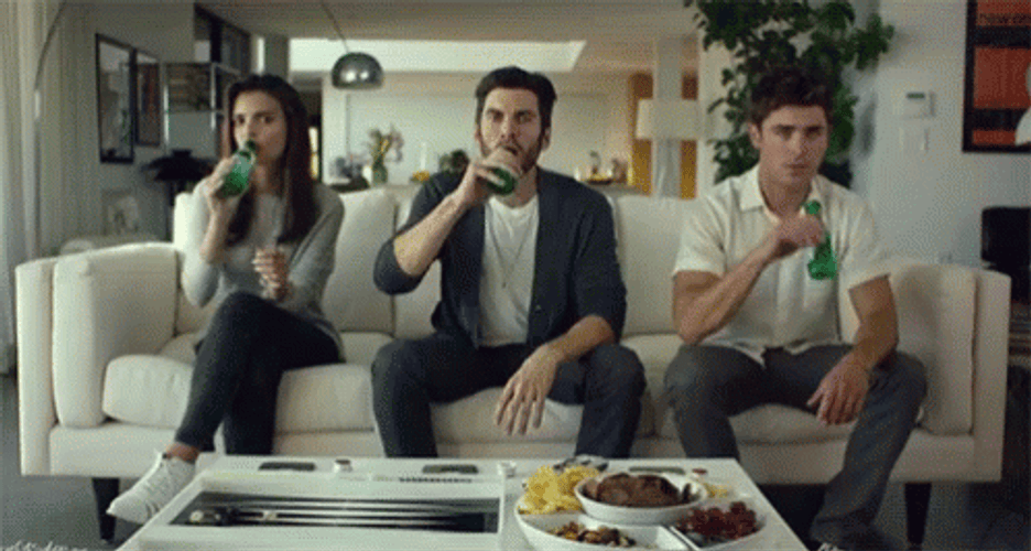 Emily Ratajkowski Drinking With Two Men GIF