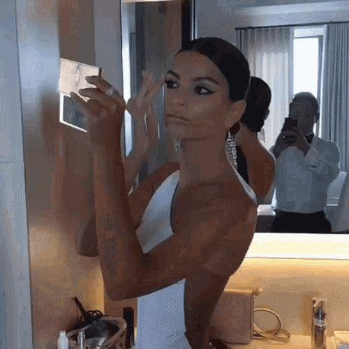 Emily Ratajkowski Fixing Her Make Up GIF