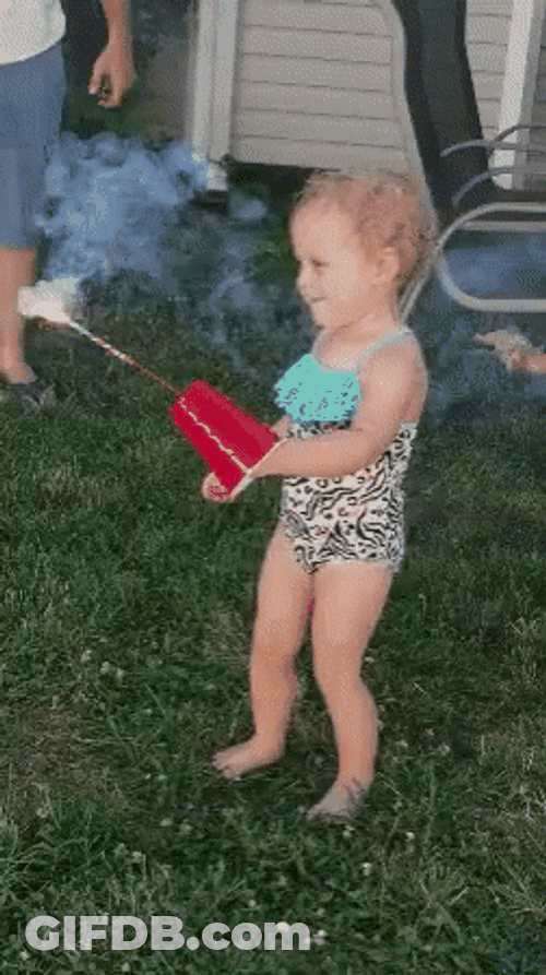 Emma Baby Holding Fireworks Firecracker GIF