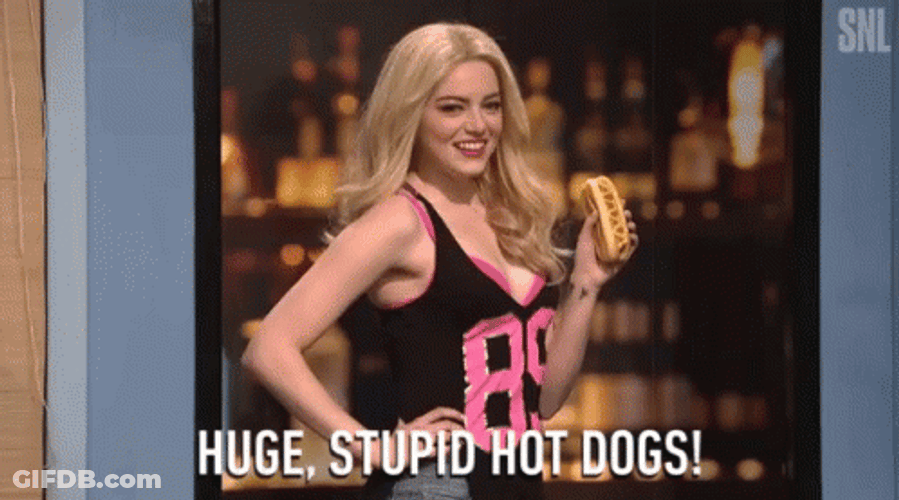 Emma Stone Huge Stupid Hotdogs GIF