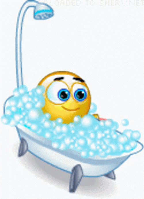 Emoji Squeezing Sponge During Bubble Bath GIF
