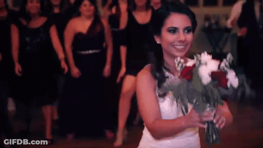 Emotional Wedding Bouquet Toss GIF