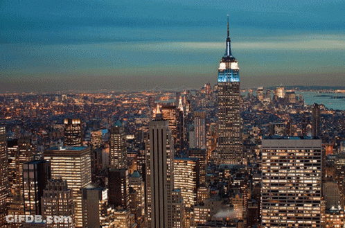 Empire State Building Lit Up Blue GIF