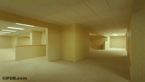 Empty Hallway Saying Backrooms GIF