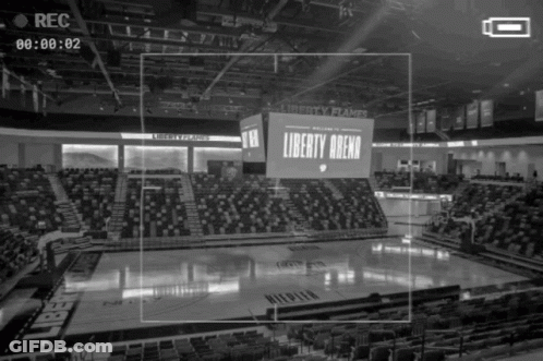 Empty Liberty Arena Basketball Court Black And White GIF