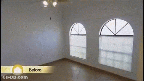 Empty Room With Arched Windows And Before Sign GIF
