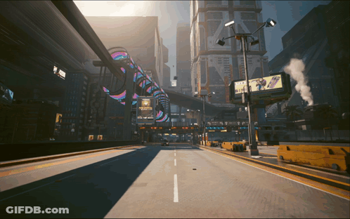 Empty Street Futuristic City Billboard Saying A GIF