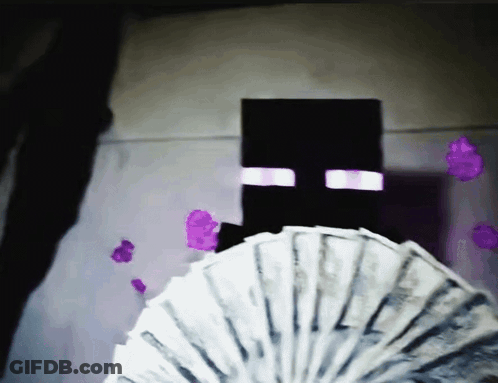 Enderman From Minecraft Is Holding A Fan Full Of Money GIF