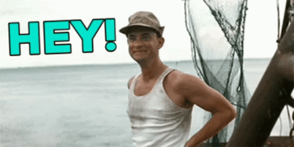 Energetic Forrest Gump Waving Hey GIF