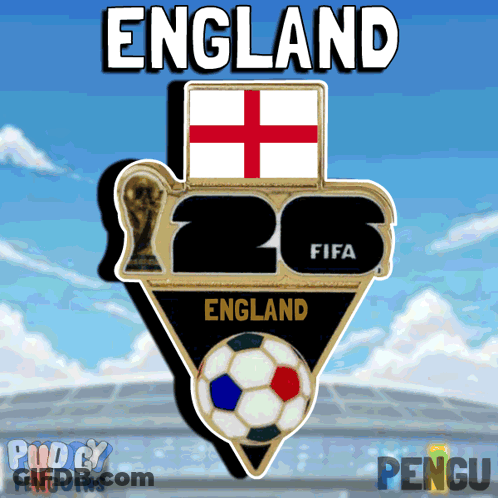 England Soccer Team Logo With Trophy And Ball GIF