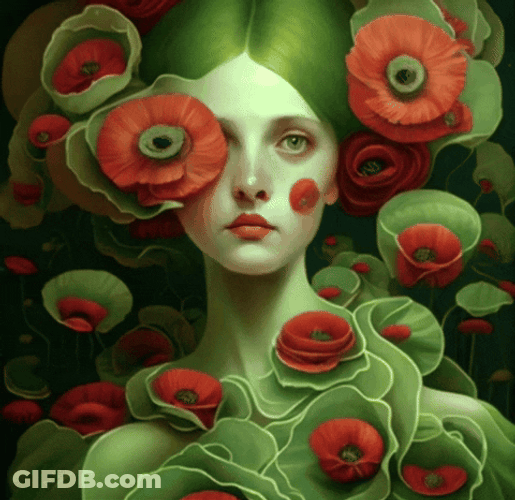 Enigmatic Green Lady Intense Gaze Fine Art GIF