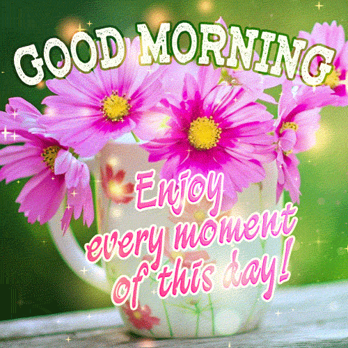 Enjoy Your Day Cup Of Flowers GIF