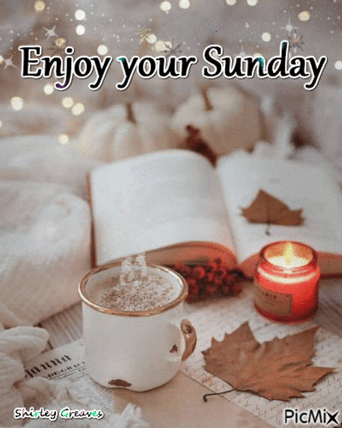 Enjoy Your Day Sunday Hot Coffee Candle Book GIF