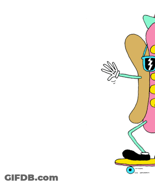 Entertaining Hotdog Skateboard Waving GIF
