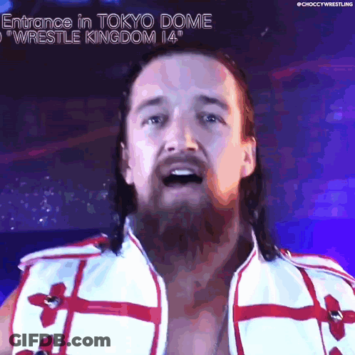 Entrance In Tokyo Dome Wrestle Kingdom 14 Written Above A Man 'S Head GIF