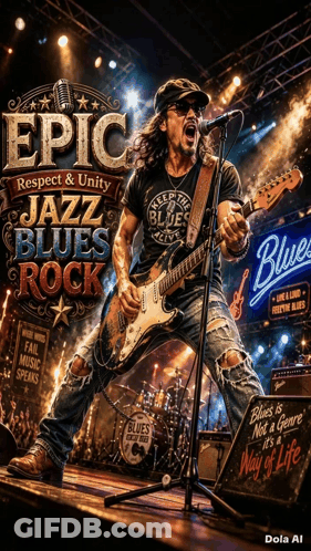 Epic Jazz Blues Rock Poster Man On Stage GIF