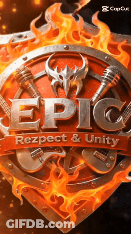 Epic Rezpect & Unity Poster With Shield And Flames GIF