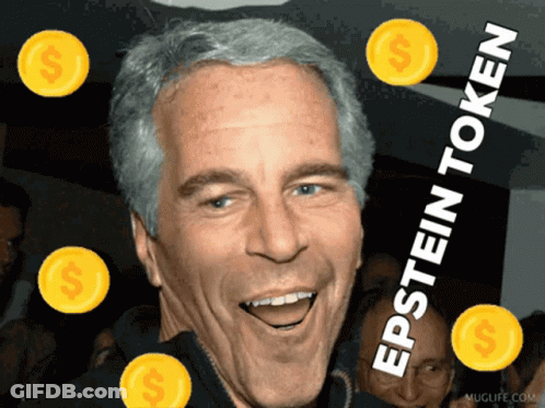 Epstein Surrounded By Gold Coins Saying Epstein Token GIF