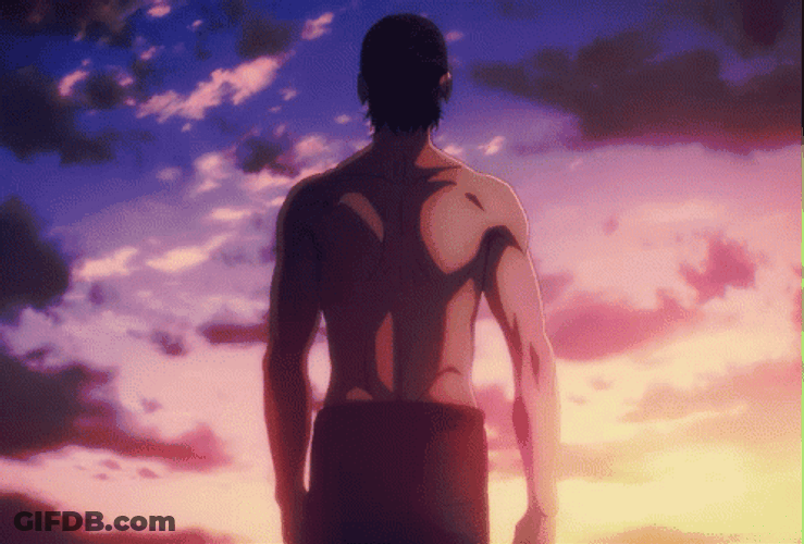 Eren Jaeger Walking Through The Sunset Anime GIF