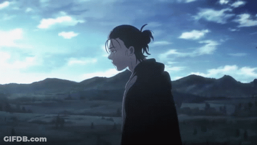 Eren Yeager Walking In Nature With Birds GIF