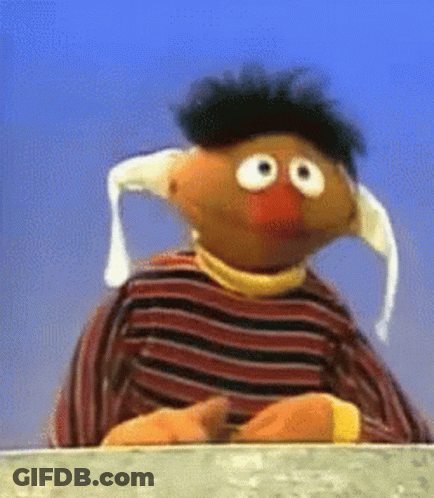 Ernie From Sesame Street In Striped Sweater And White Hat GIF