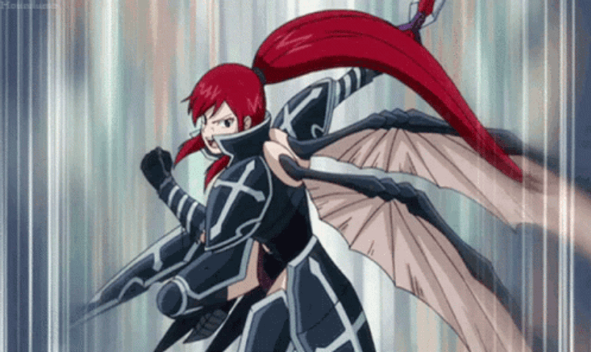 Erza Scarlet Black Wing Armor Anime Sword GIF