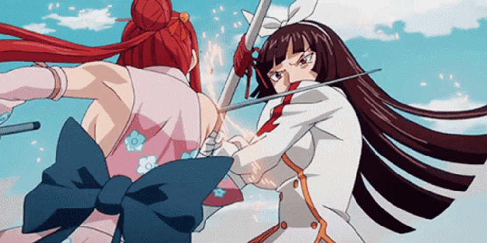 Erza Scarlet Versus Kagura Mikazuchi Anime Sword Fight GIF