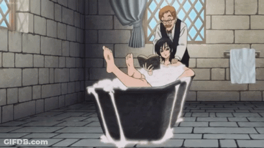 Escanor And Merlin In Castle Bath Scene GIF