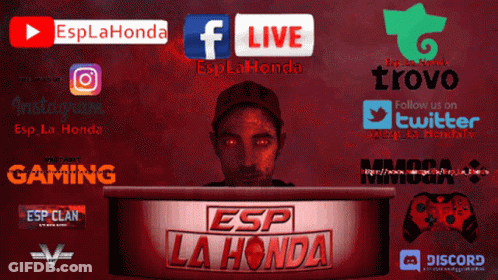 Esp La Honda On Red Background With Social Media Logos GIF