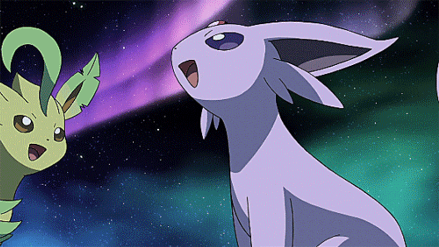 Espeon And Other Pokemon Watching Aurora GIF