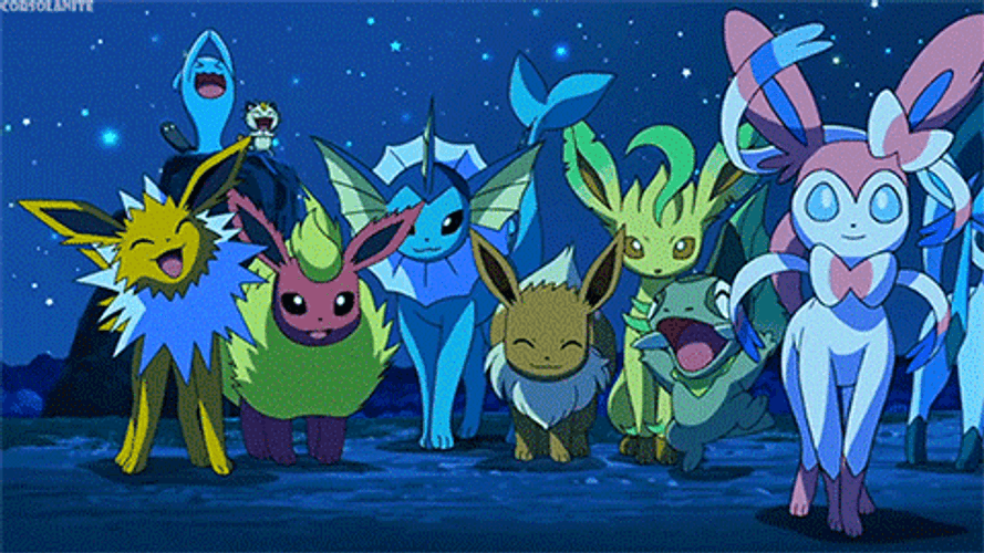 Espeon And Other Pokemons Celebrating GIF