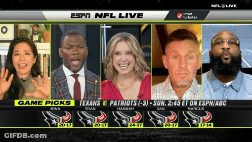 Espn Nfl Live Showing The Game Picks For The Texans Vs Patriots GIF