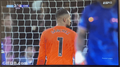 ESPN Showing Soccer Game With Sanchez In Goal GIF