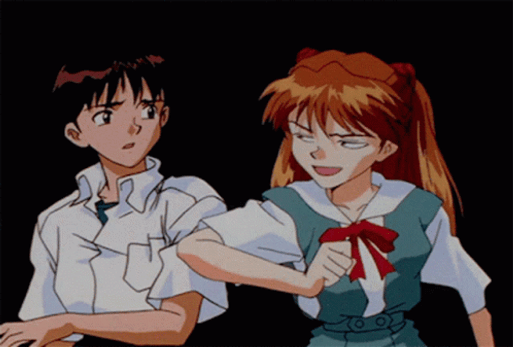 Evangelion Asuka Nudges Shinji GIF