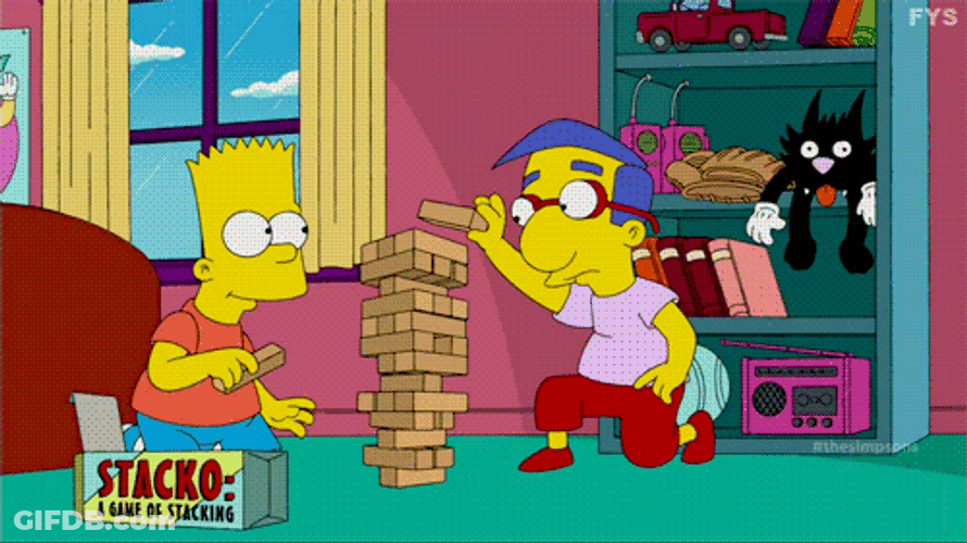 Everything Coming Up Milhouse And Bart Playing Jenga GIF