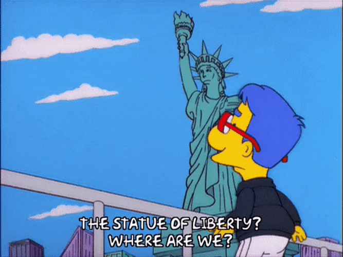Everything Coming Up Milhouse At Statue Of Liberty GIF