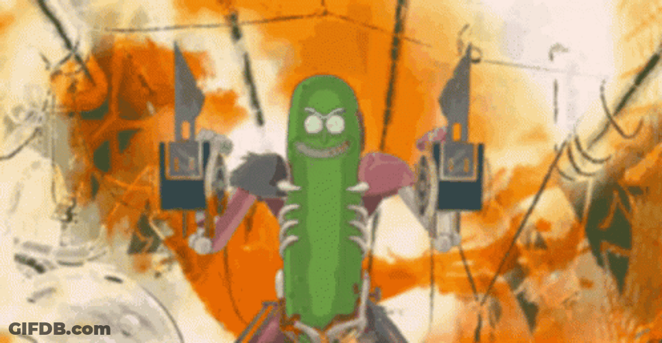 Evil Pickle Rick Causing Chaos GIF
