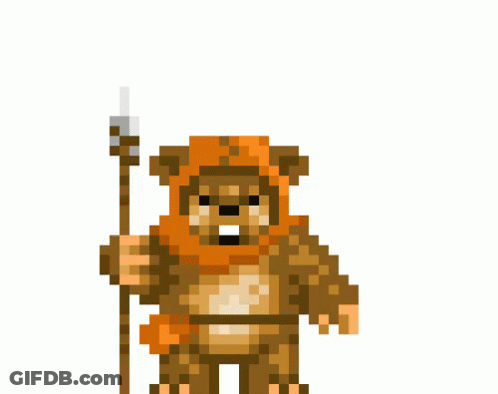 Ewok Holding Spear And Wearing Orange Scarf GIF