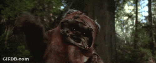 Ewok In Woods With Mouth Open GIF