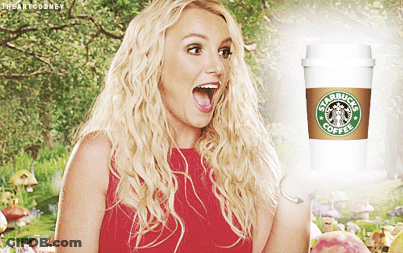 Excited Britney Spears Taking Starbucks GIF