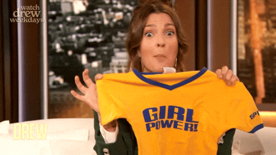 Excited Drew Barrymore Girl Power Tee GIF