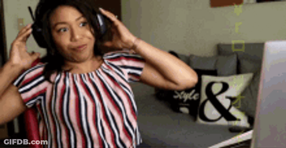 Excited Girl Wearing Bulky Headset Hacking GIF